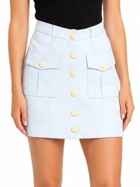 Significant Other Regina Mini Skirt in Sky Blue Denim Button-Front Mini Skirt